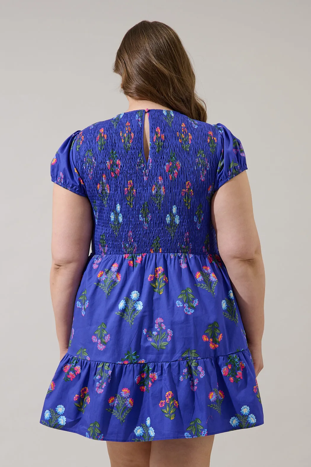 Clemen Floral Ansel Smocked Mini Dress Curve sold by Sugarlips product image thumbnail 2