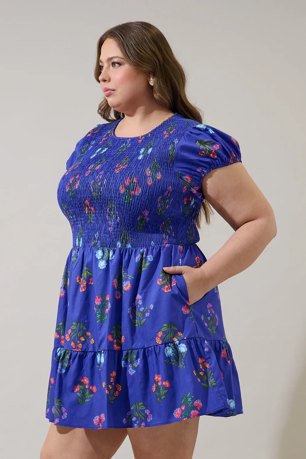 Clemen Floral Ansel Smocked Mini Dress Curve sold by Sugarlips product image thumbnail 3