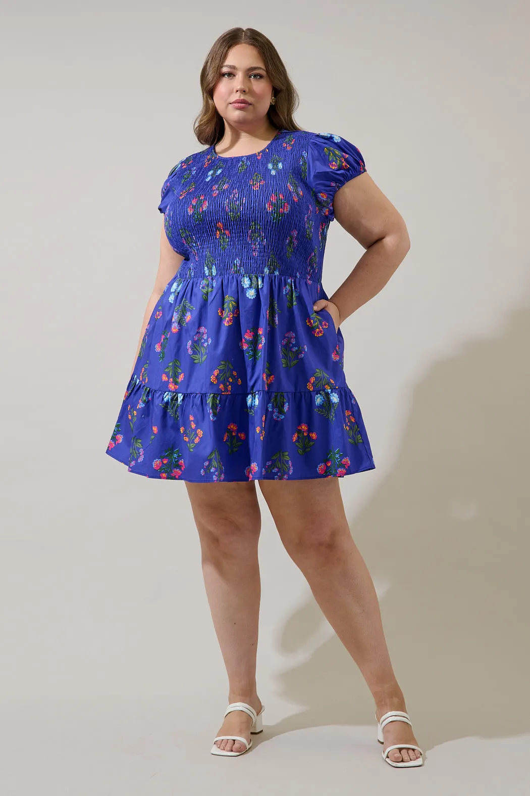 Clemen Floral Ansel Smocked Mini Dress Curve sold by Sugarlips product image thumbnail 4