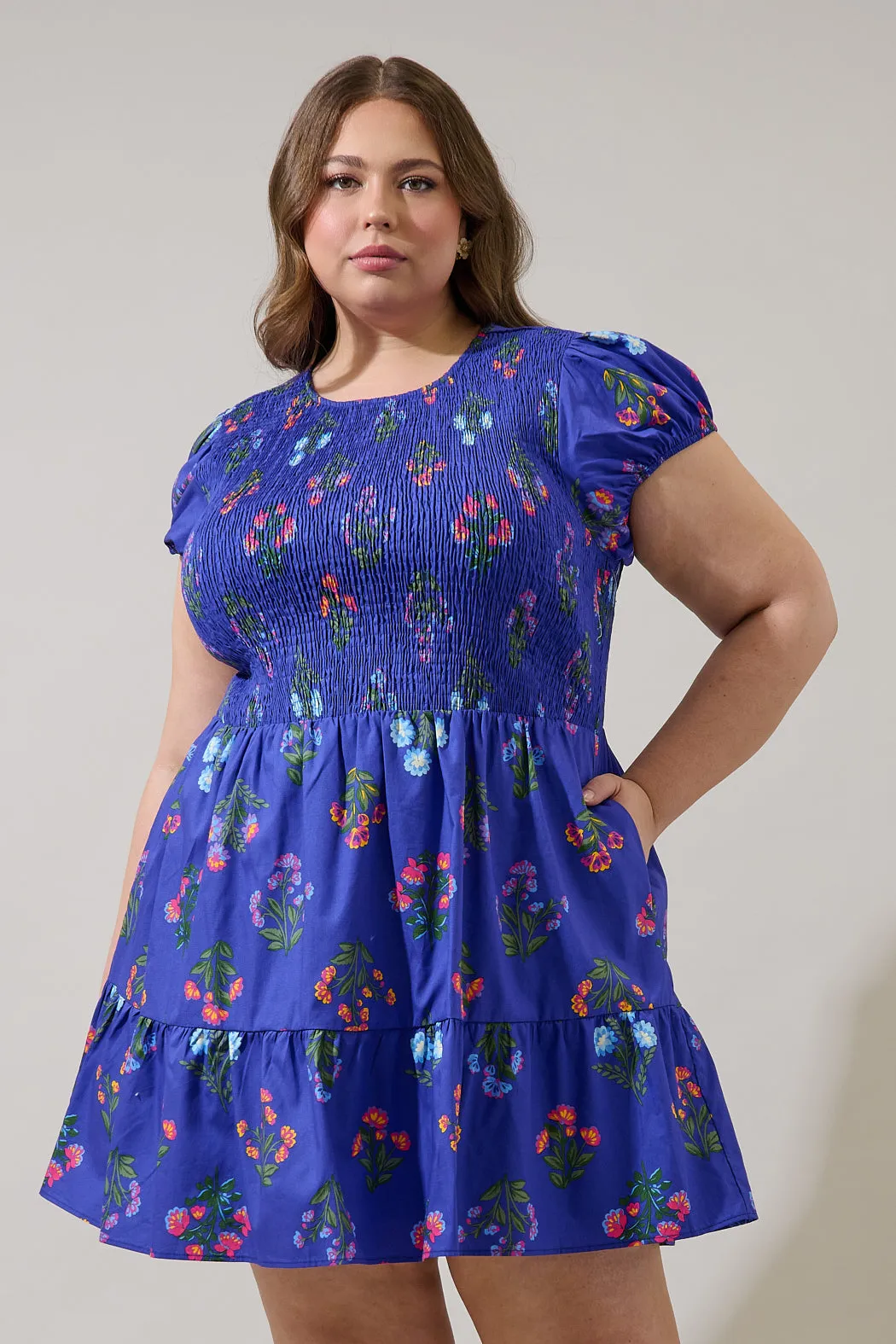 Clemen Floral Ansel Smocked Mini Dress Curve sold by Sugarlips