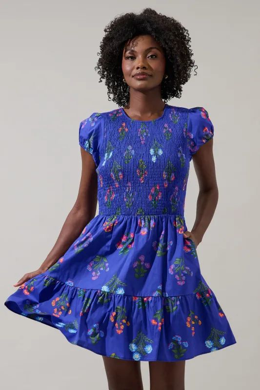 Clemen Floral Ansel Smocked Mini Dress sold by Sugarlips