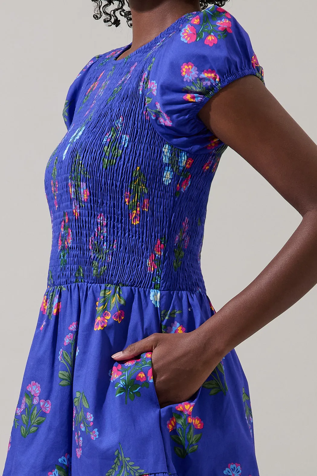 Clemen Floral Ansel Smocked Mini Dress sold by Sugarlips product image thumbnail 5