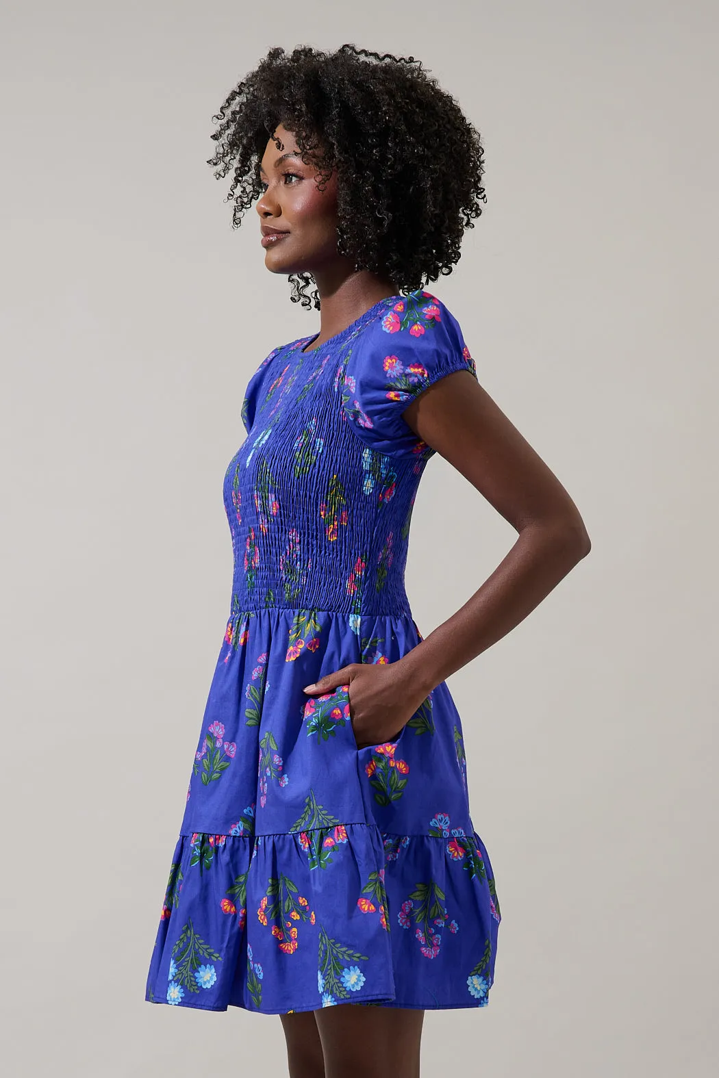 Clemen Floral Ansel Smocked Mini Dress sold by Sugarlips product image thumbnail 3