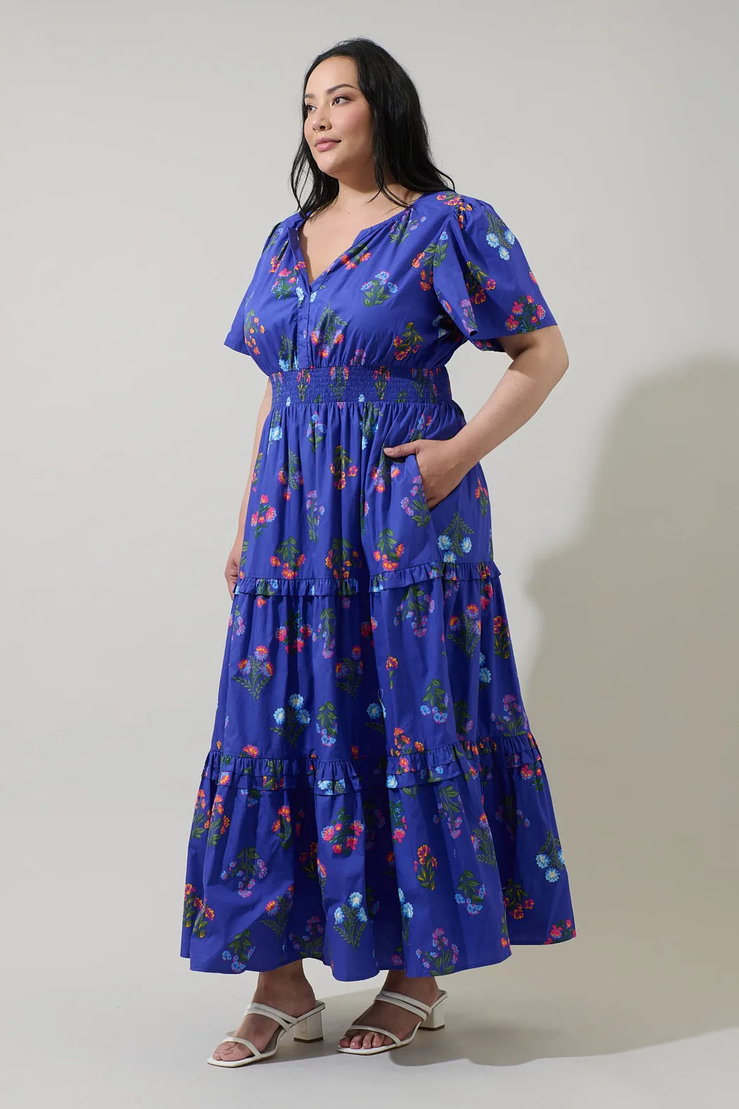 Clemen Floral Palmer Poplin Tiered Maxi Dress Curve sold by Sugarlips product image thumbnail 3