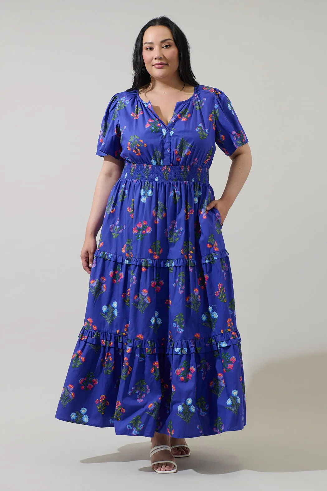 Clemen Floral Palmer Poplin Tiered Maxi Dress Curve sold by Sugarlips