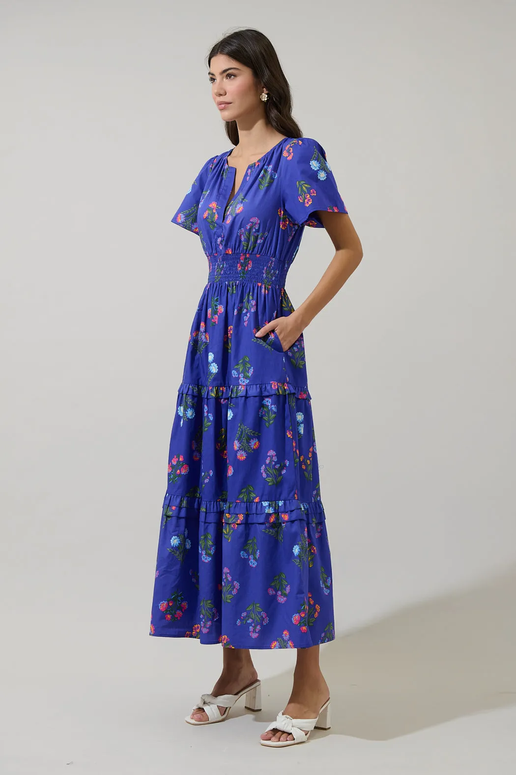 Clemen Floral Palmer Poplin Tiered Maxi Dress sold by Sugarlips product image thumbnail 3