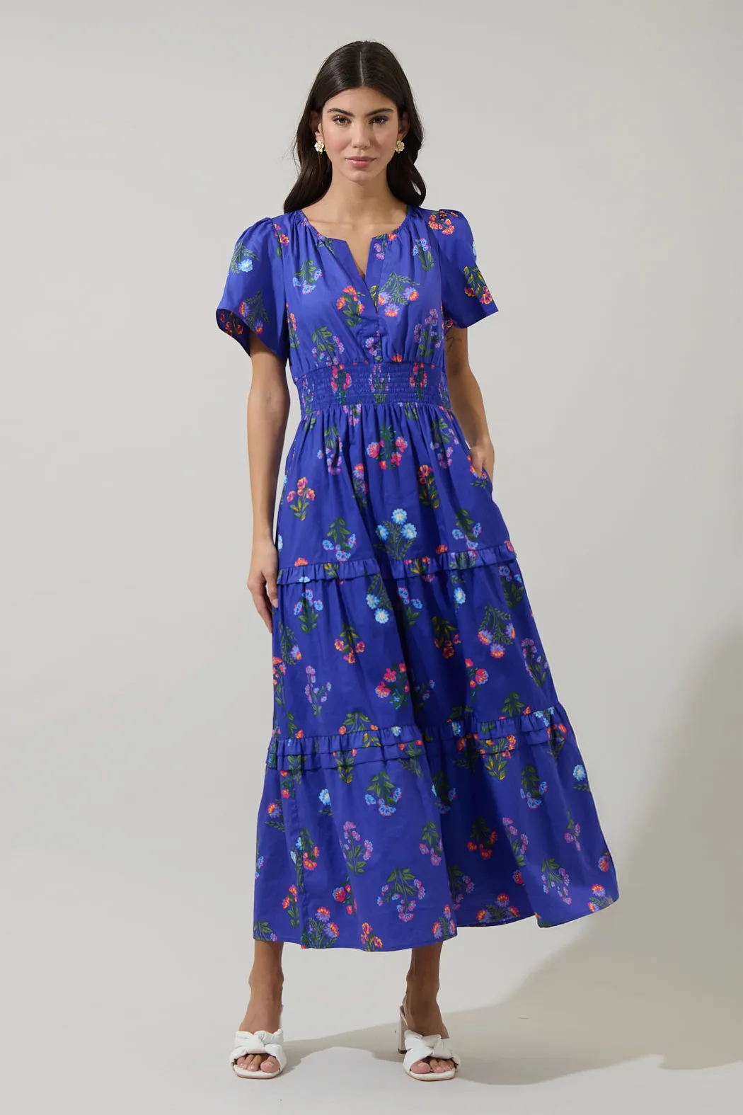 Clemen Floral Palmer Poplin Tiered Maxi Dress sold by Sugarlips