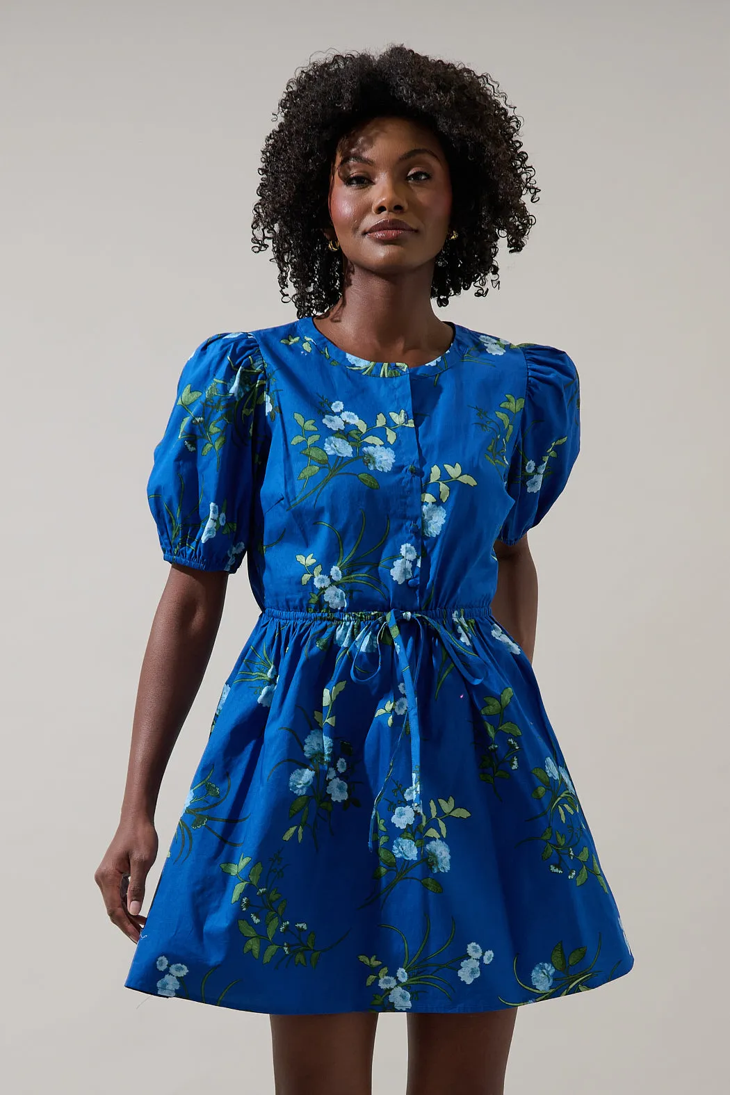 Sendra Floral Alba Puff Sleeve Mini Dress sold by Sugarlips