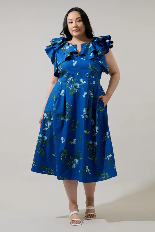 Sendra Floral Santana Tie Back Midi Dress Curve made by Sugarlips