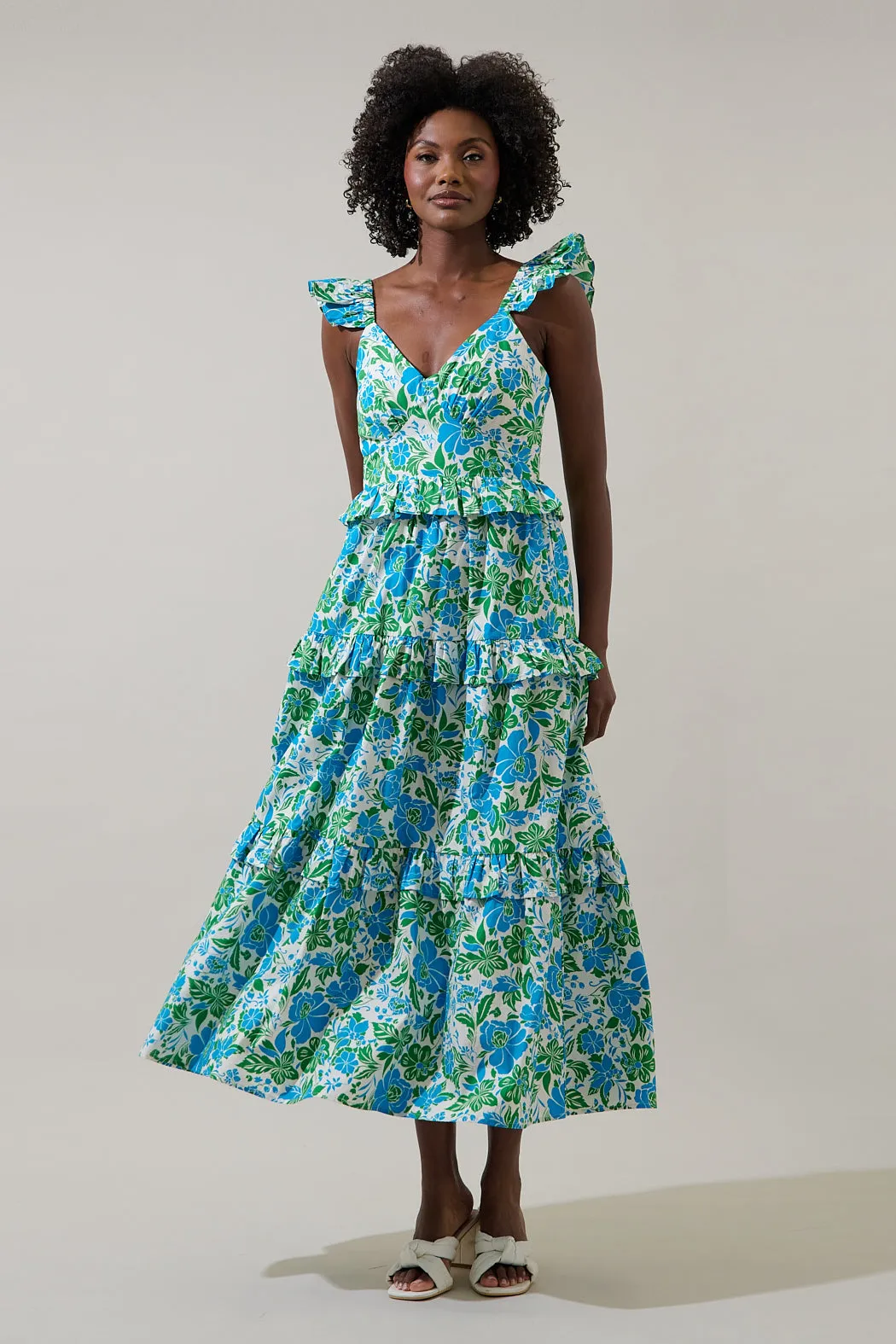 Bivore Floral Truth Tiered Maxi Dress sold by Sugarlips