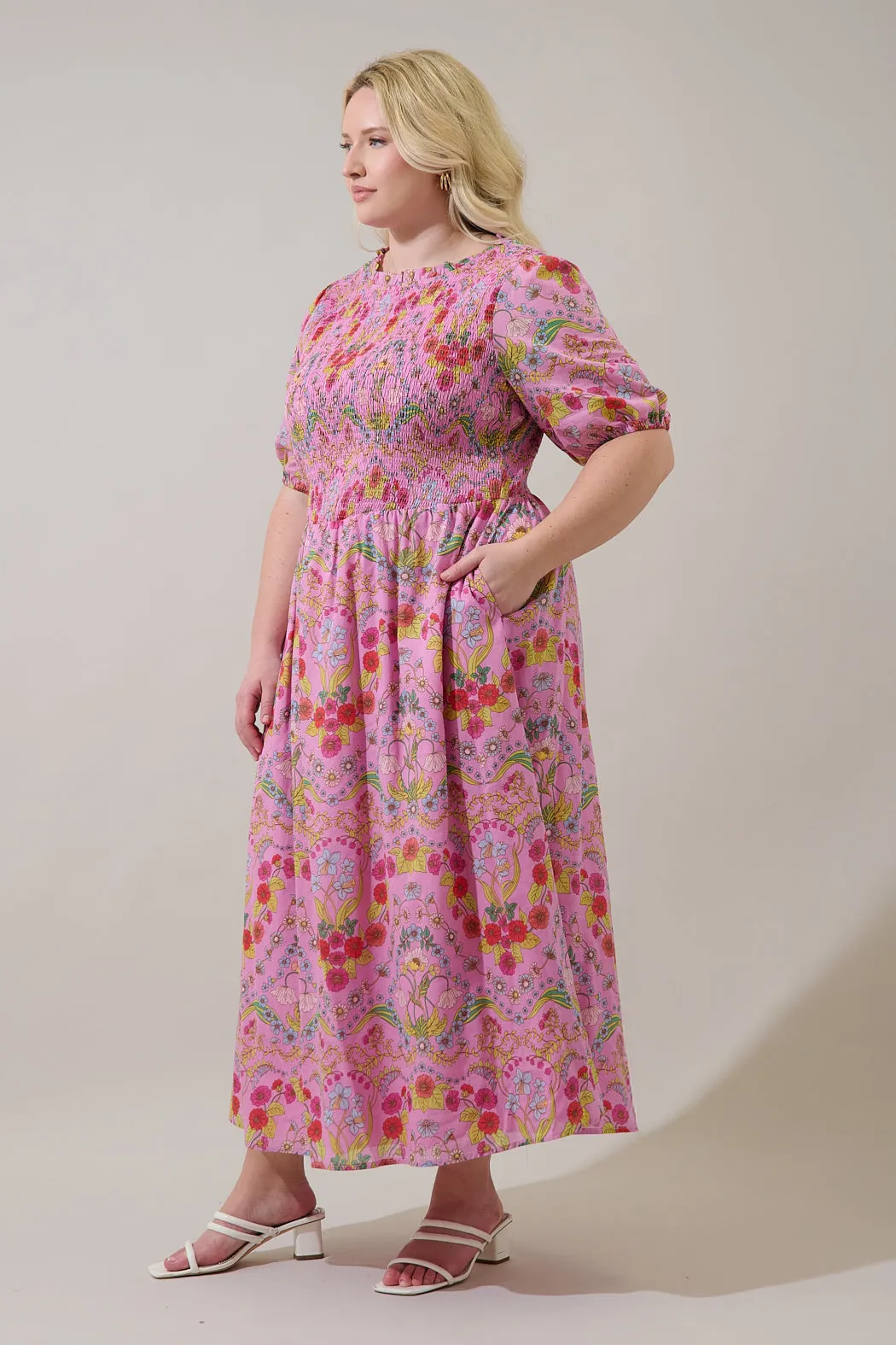 Ramsie Floral Bermy Smocked Maxi Dress Curve sold by Sugarlips product image thumbnail 3