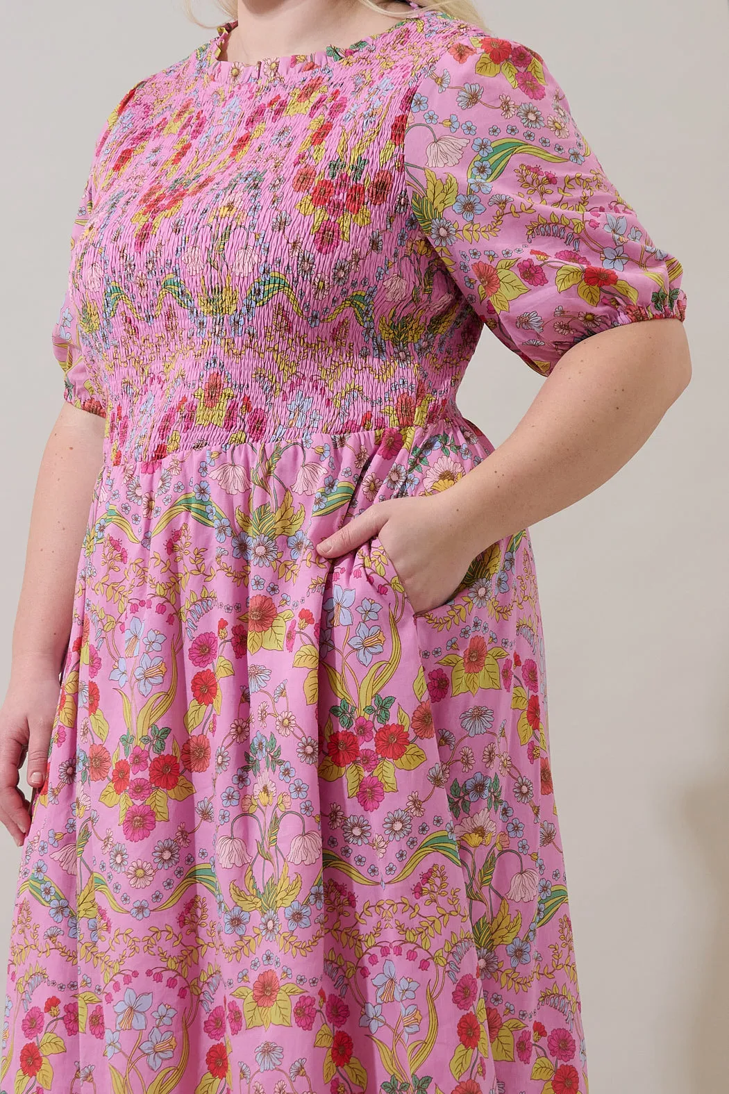 Ramsie Floral Bermy Smocked Maxi Dress Curve sold by Sugarlips product image thumbnail 4