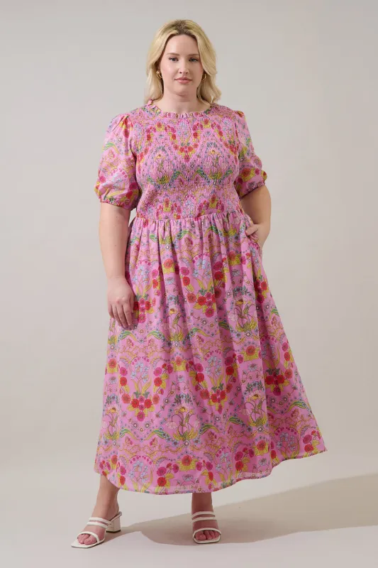 Ramsie Floral Bermy Smocked Maxi Dress Curve sold by Sugarlips