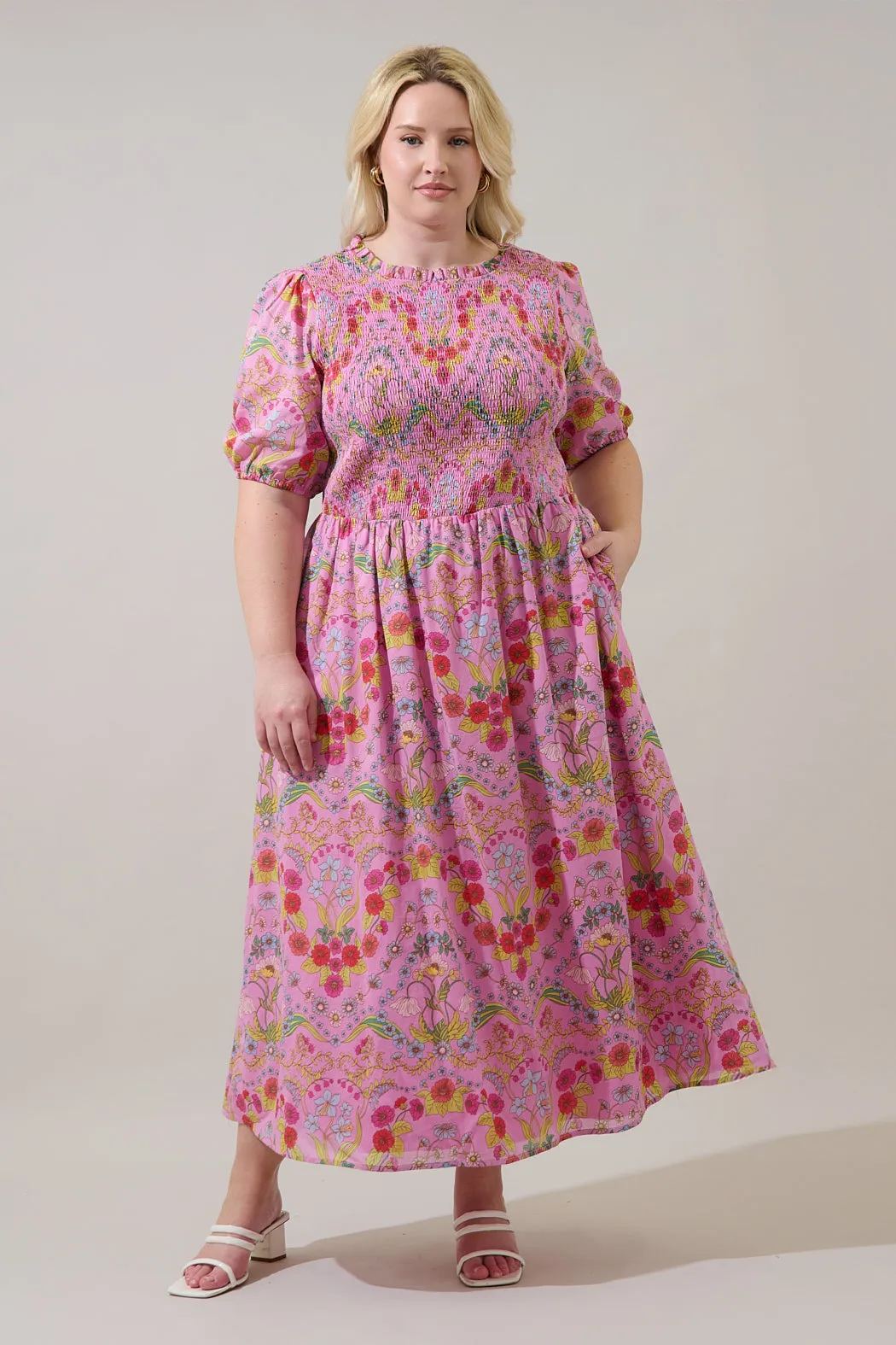 Ramsie Floral Bermy Smocked Maxi Dress Curve sold by Sugarlips
