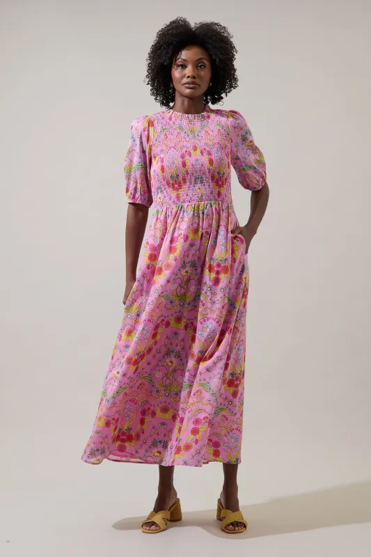 Ramsie Floral Bermy Smocked Maxi Dress sold by Sugarlips