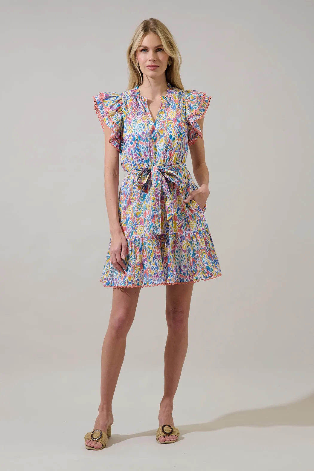 Malva Abstract Eriny Ruffle Mini Dress sold by Sugarlips product image thumbnail 4