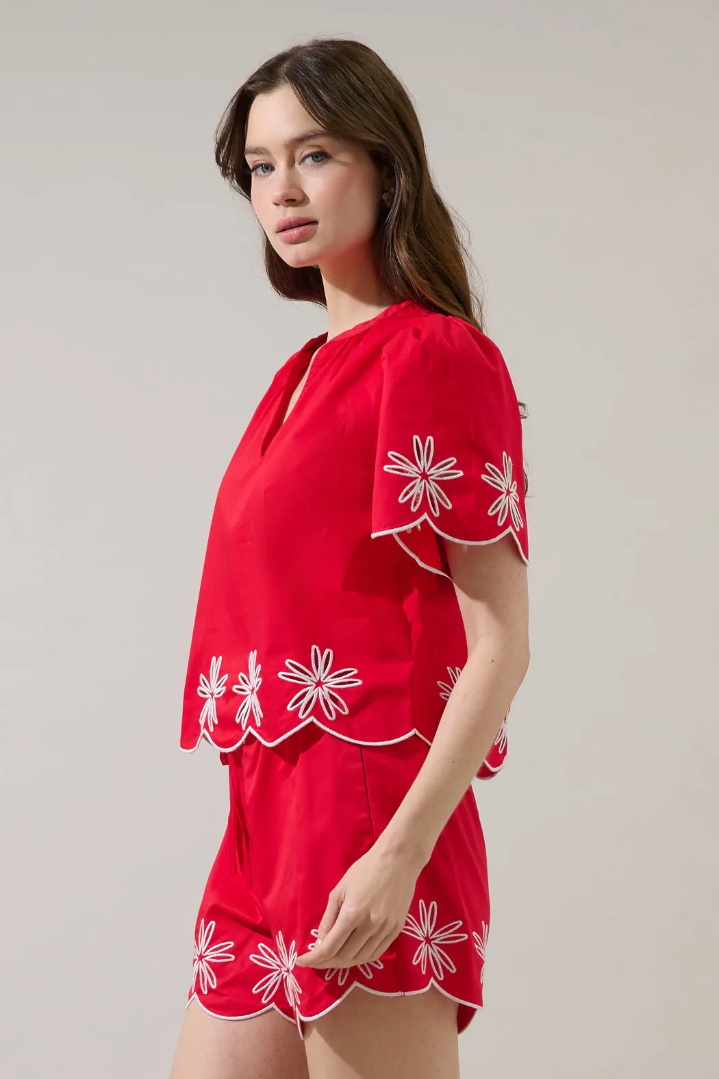 Dayna Embroidered Scallop Split Neck Top sold by Sugarlips product image thumbnail 3