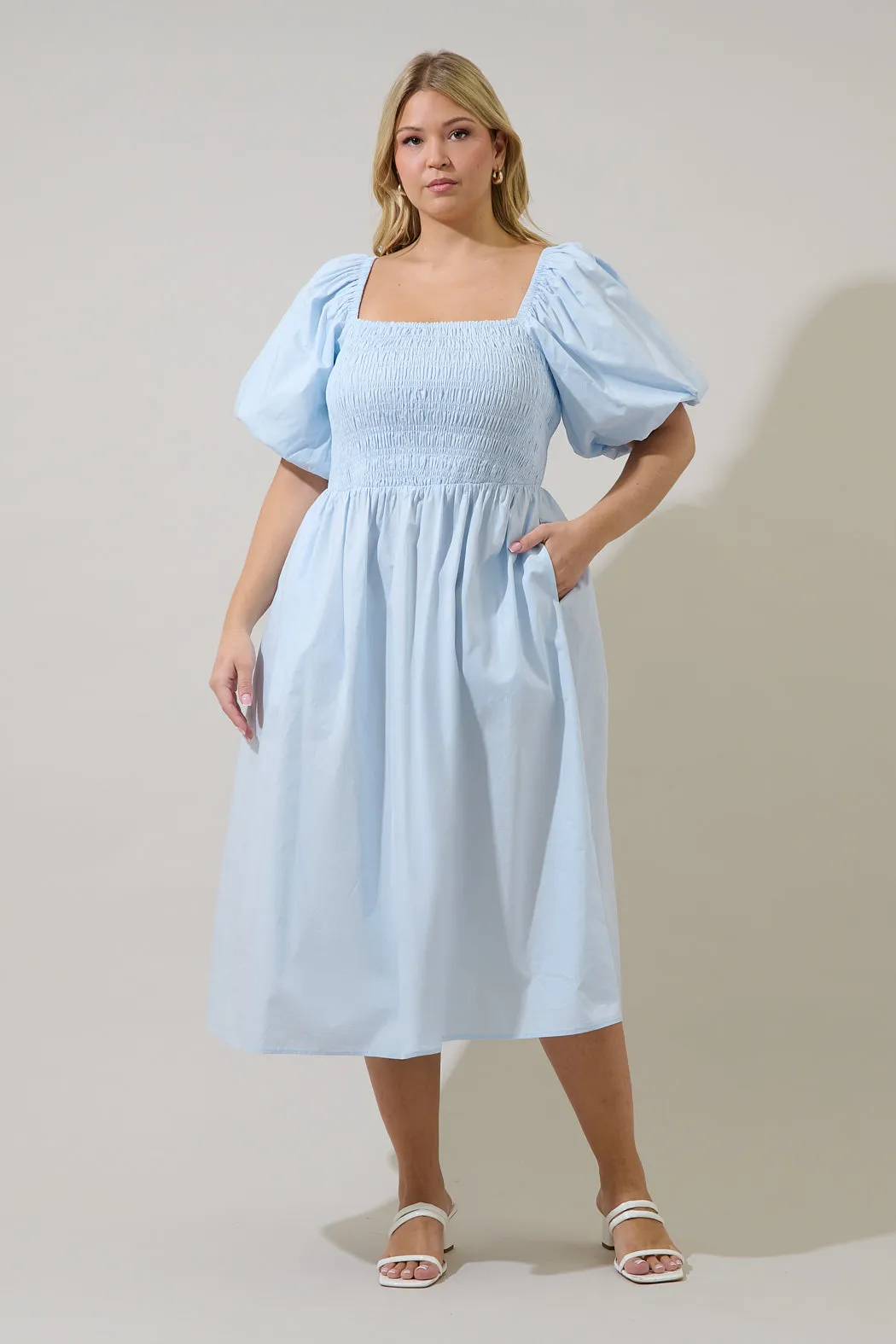 Sonia Bubble Sleeve Smocked Midi Dress Curve sold by Sugarlips product image thumbnail 5