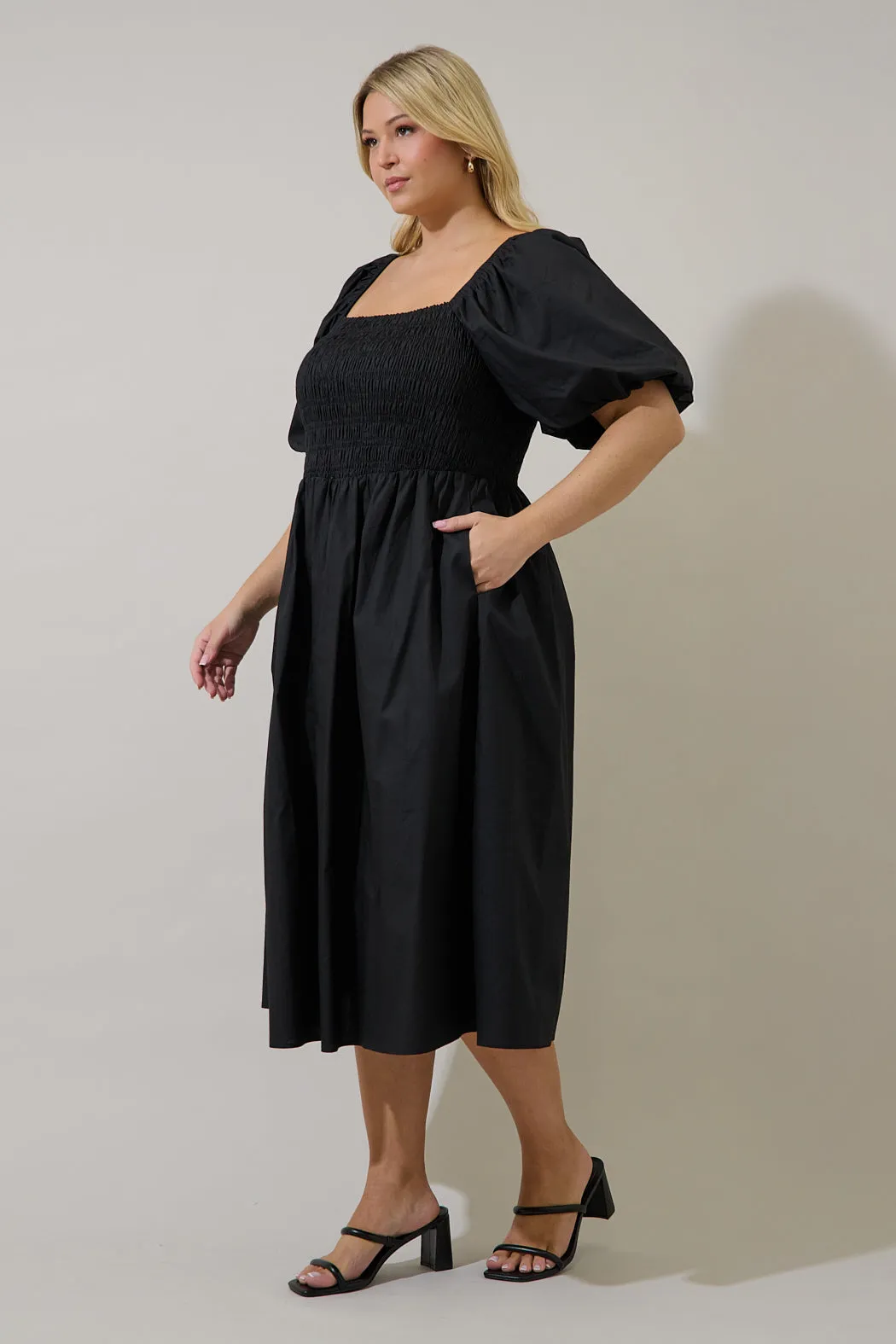 Sonia Bubble Sleeve Smocked Midi Dress Curve sold by Sugarlips product image thumbnail 3