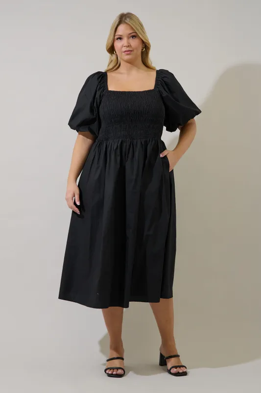 Sonia Bubble Sleeve Smocked Midi Dress Curve sold by Sugarlips