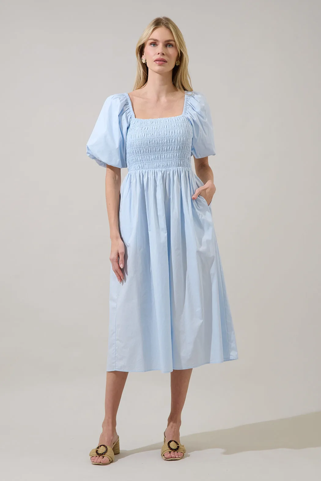 Sonia Bubble Sleeve Smocked Midi Dress sold by Sugarlips product image thumbnail 5