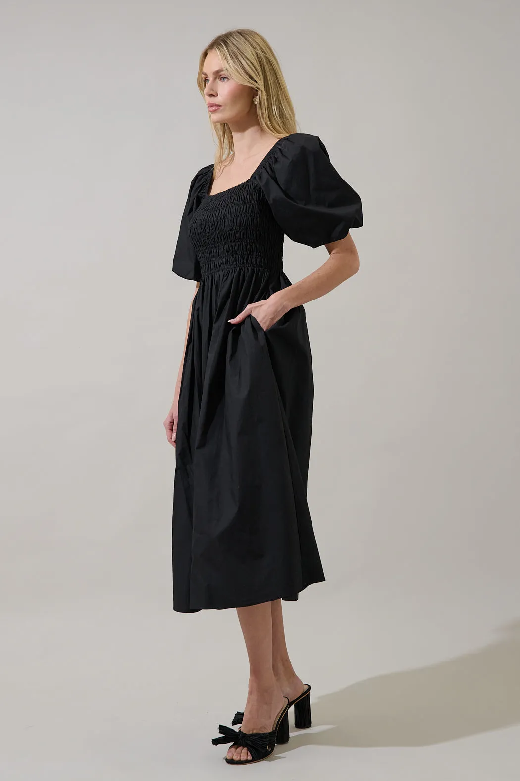 Sonia Bubble Sleeve Smocked Midi Dress sold by Sugarlips product image thumbnail 3