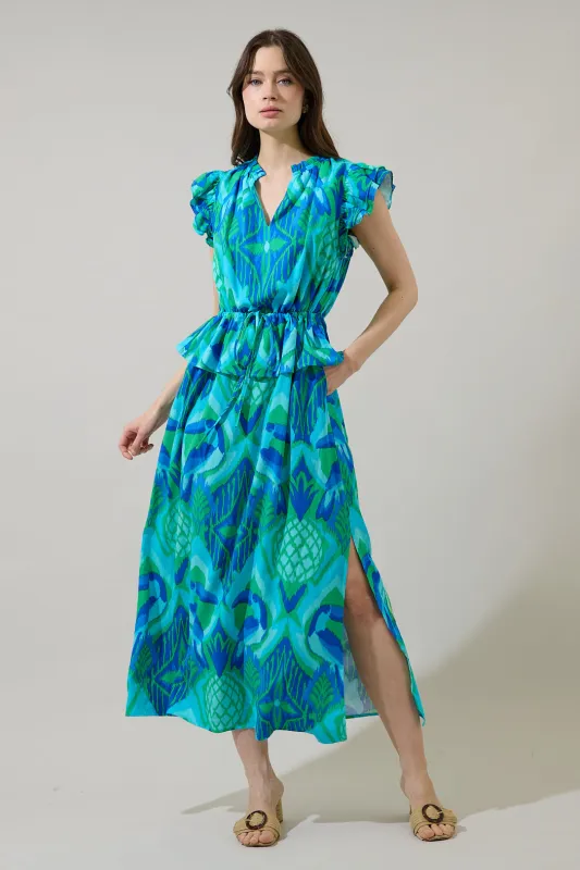 Blissy Tropical Astra Ruffle Maxi Dress sold by Sugarlips