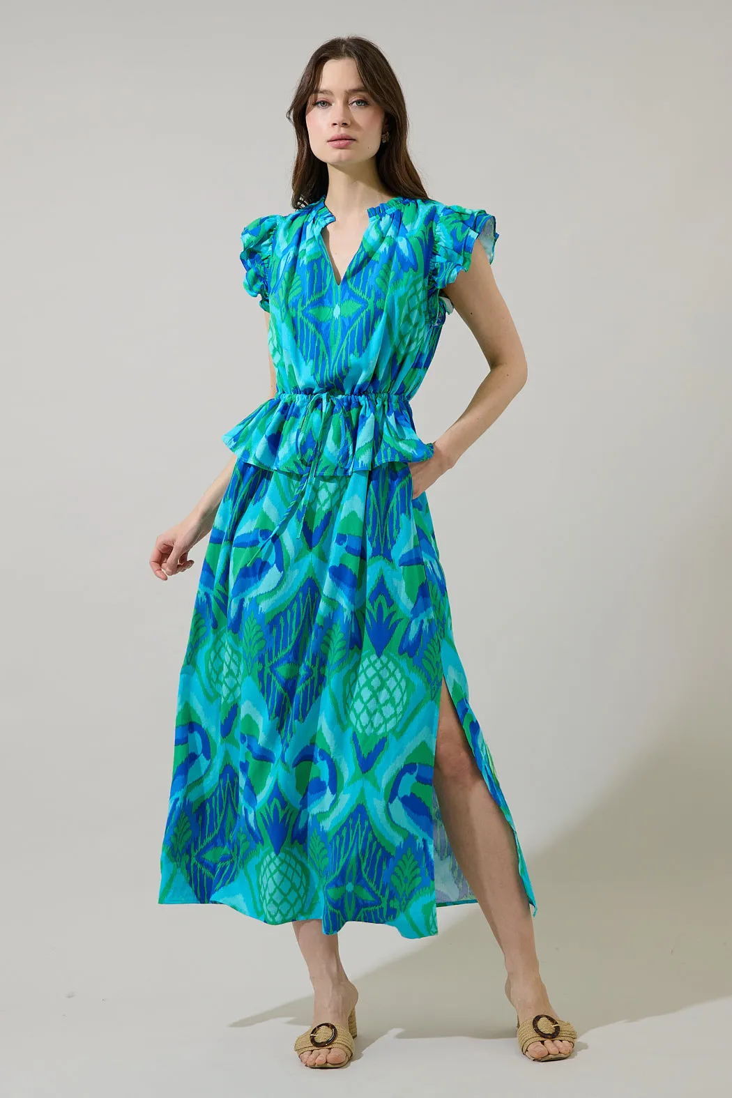 Blissy Tropical Astra Ruffle Maxi Dress sold by Sugarlips