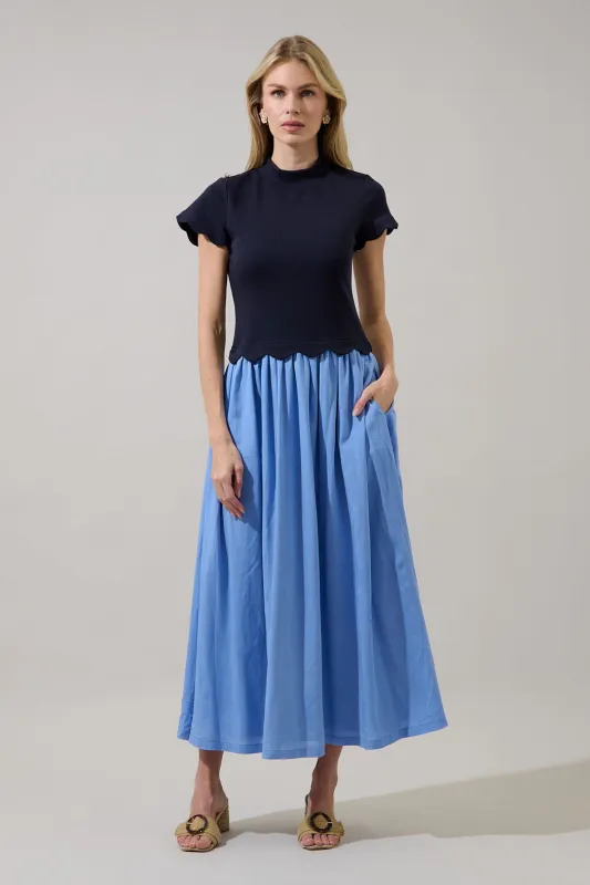 Marby Scallop Contrast Midi Dress made by Sugarlips