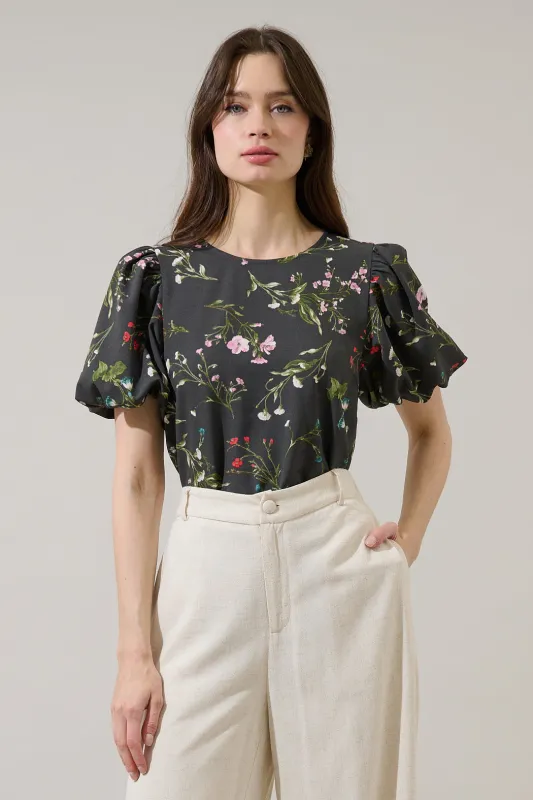 Jilly Floral Melida Bubble Sleeve Blouse sold by Sugarlips