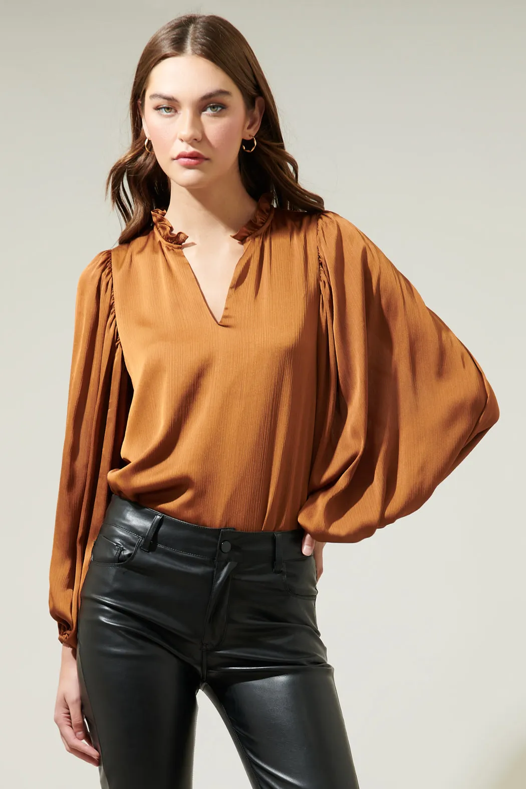 Hathaway Split Neck Long Sleeve Blouse sold by Sugarlips