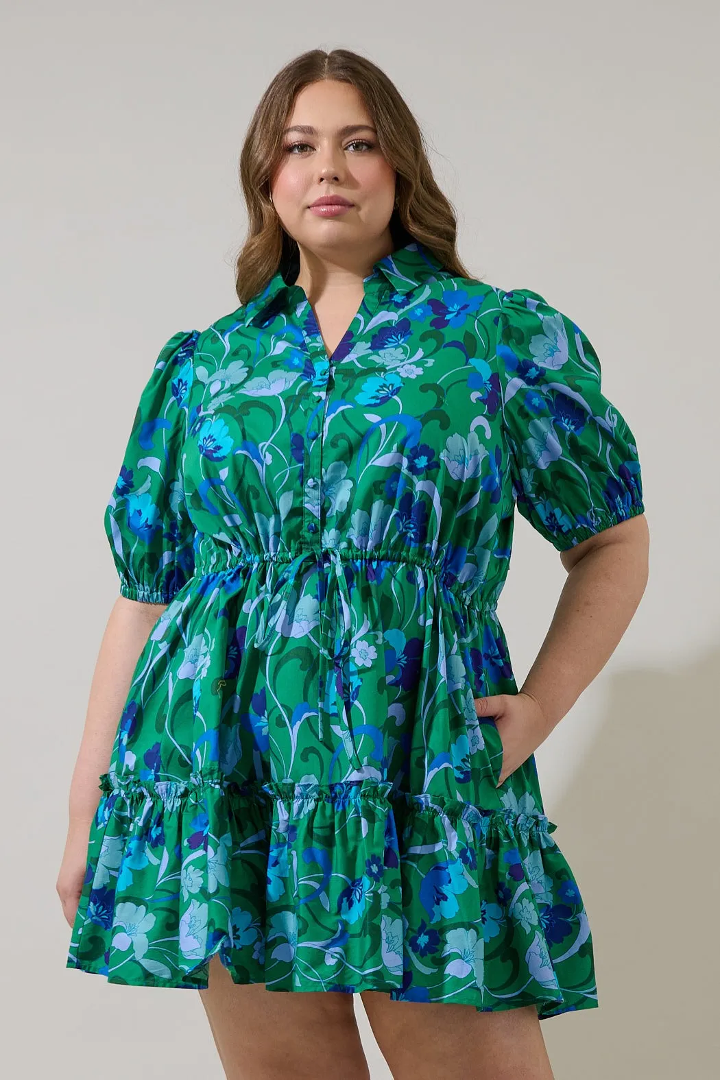 Stacie Button Down Mini Dress Lomeli Floral Curve sold by Sugarlips
