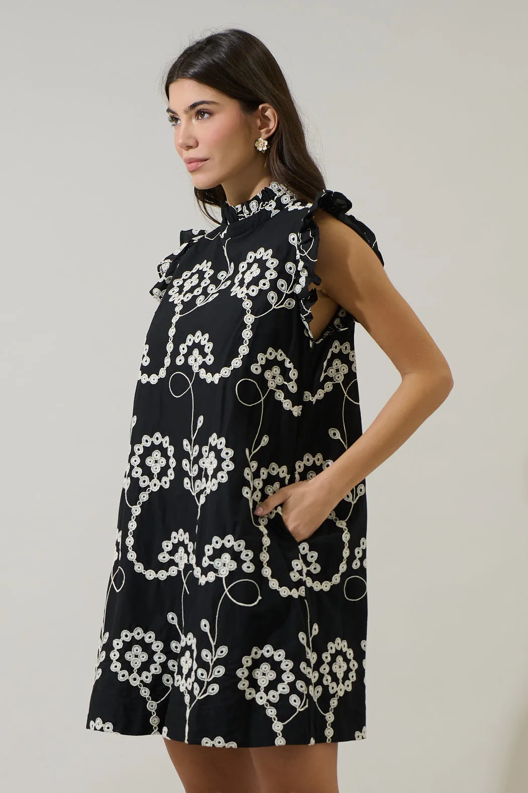 Rindy Eyelet Ruffle Mock Neck Mini Dress sold by Sugarlips product image thumbnail 3