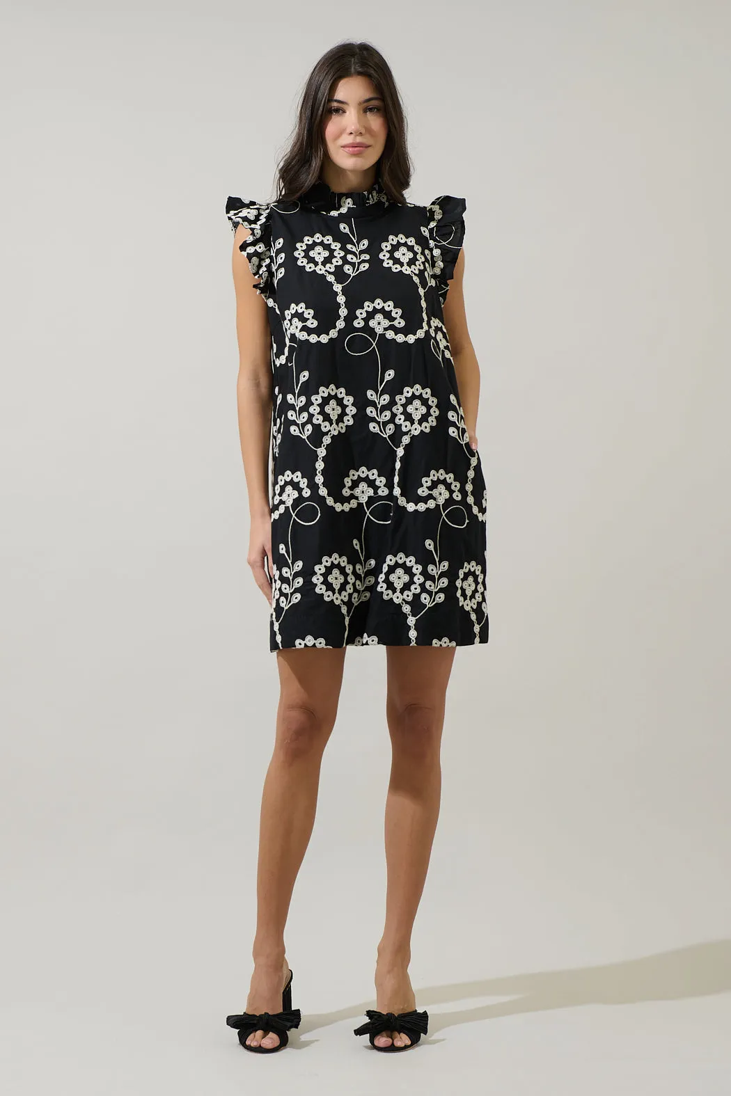 Rindy Eyelet Ruffle Mock Neck Mini Dress sold by Sugarlips product image thumbnail 4