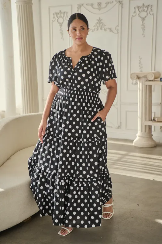 Saraya Dot Palmer Poplin Tiered Maxi Dress Curve made by Sugarlips