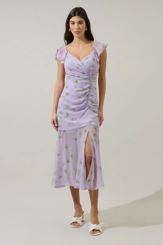 Carter Floral Nadia Ruched Midi Dress made by Sugarlips