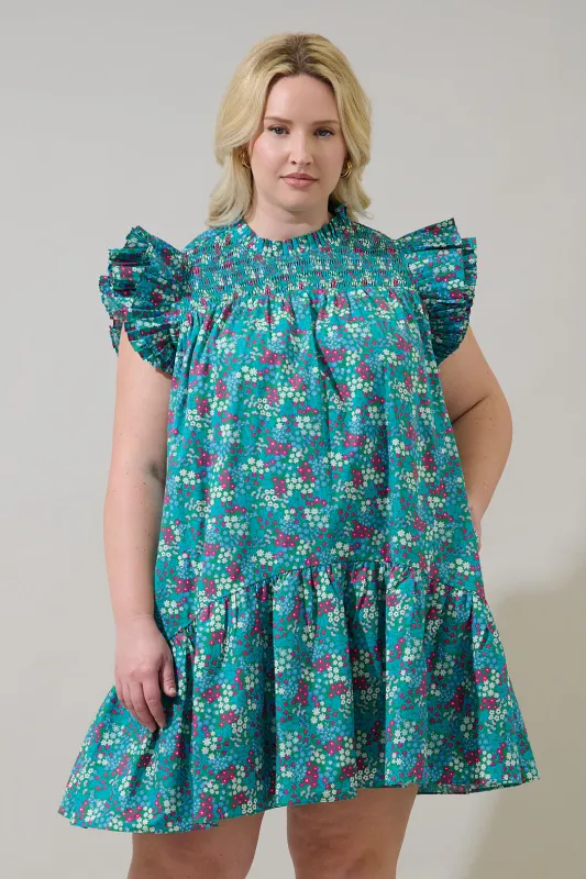 Karela Blossom Rhona Smocked Mini Dress Curve sold by Sugarlips