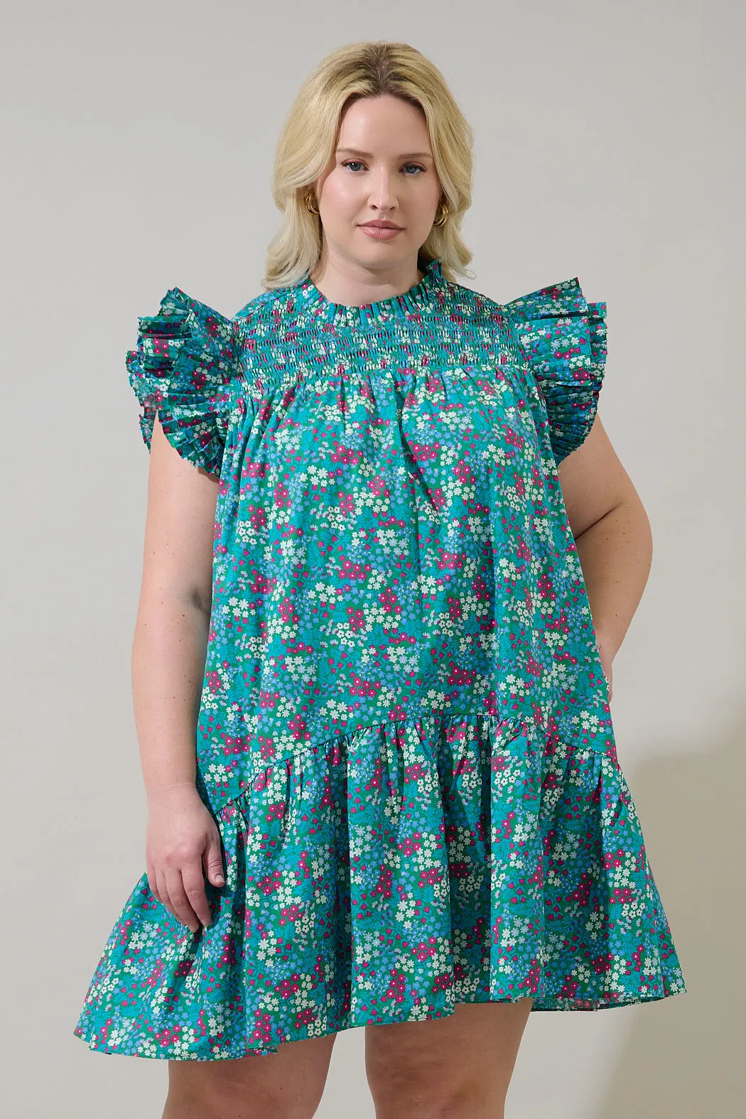Karela Blossom Rhona Smocked Mini Dress Curve sold by Sugarlips