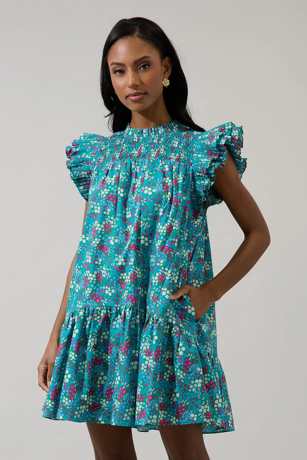 Karela Blossom Rhona Smocked Mini Dress sold by Sugarlips