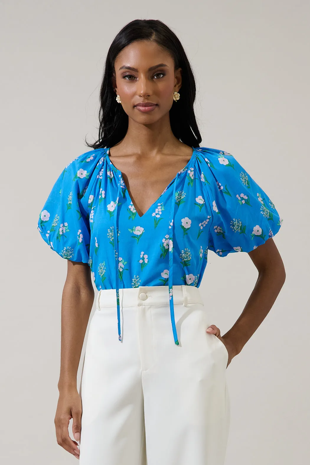 Jazleen Floral Overseas Balloon Sleeve Top sold by Sugarlips