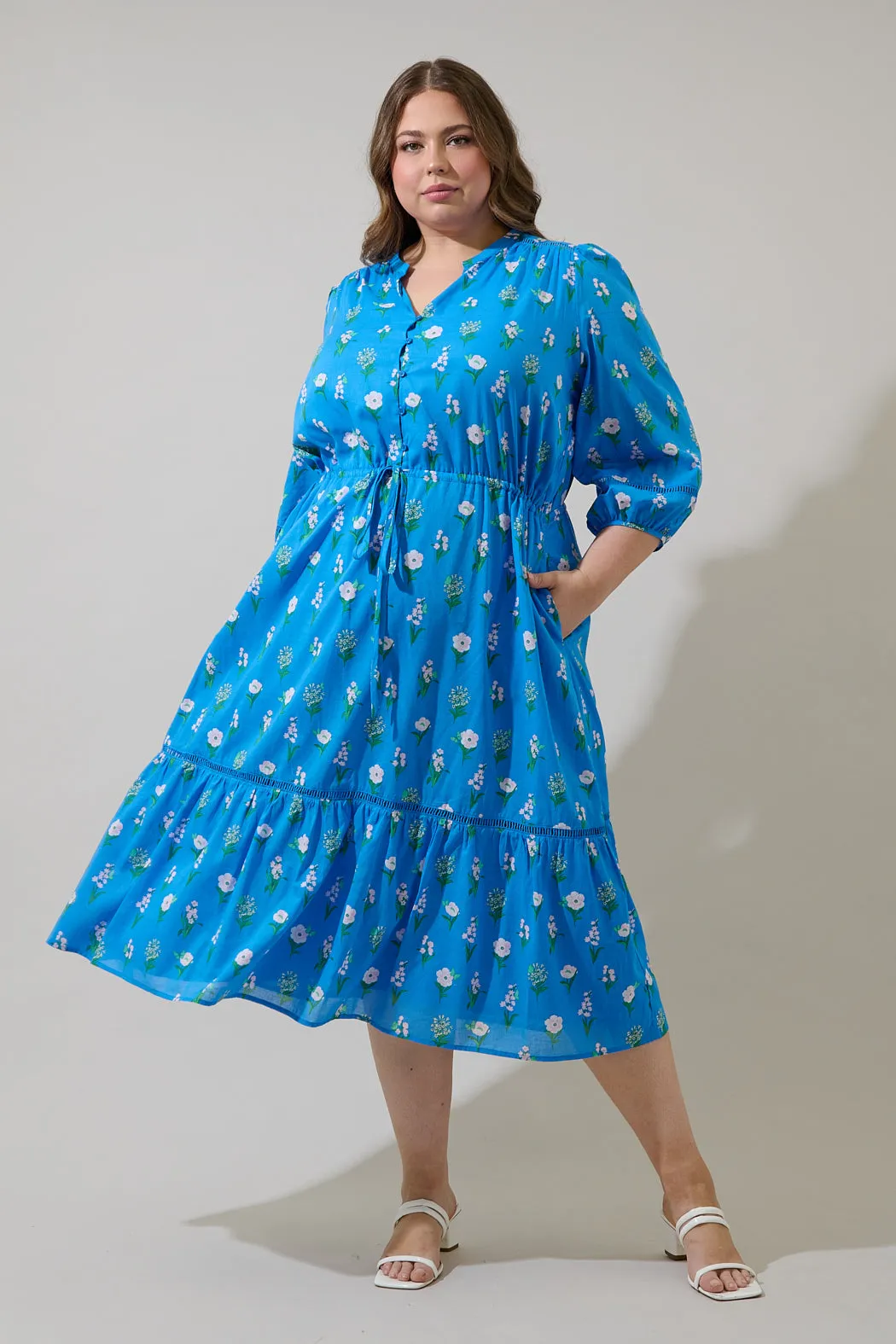 Jazleen Floral Harmy Drawstring Midi Dress Curve sold by Sugarlips