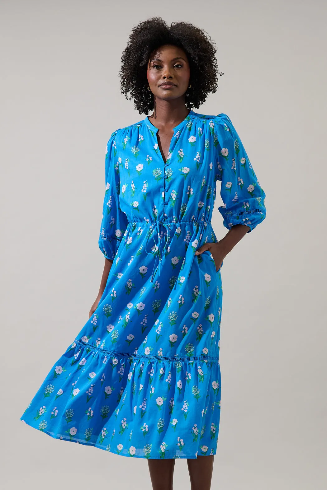 Jazleen Floral Harmy Drawstring Midi Dress sold by Sugarlips