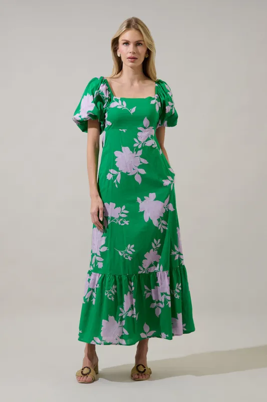 Zama Floral Xena Puff Sleeve Maxi Dress sold by Sugarlips