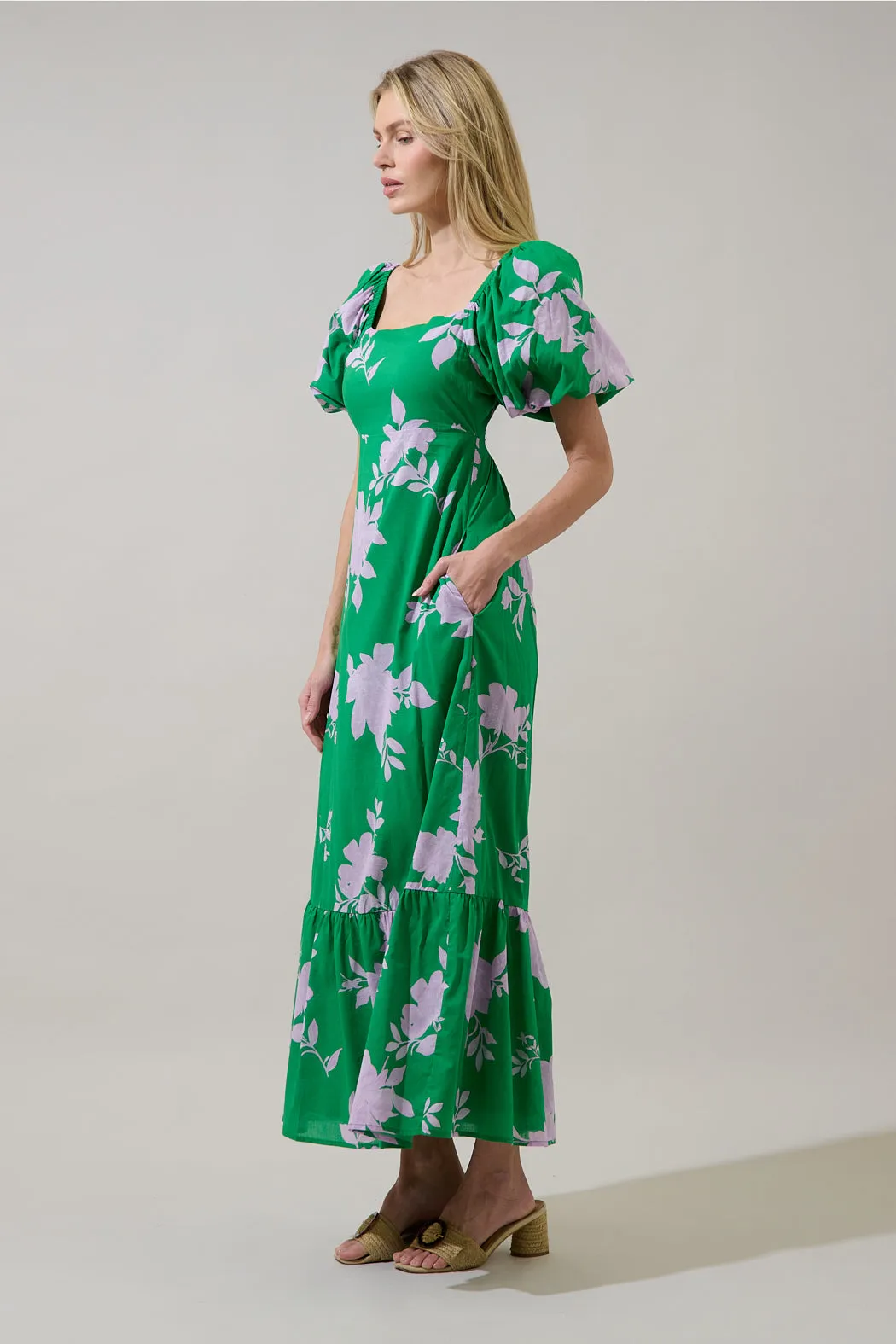 Zama Floral Xena Puff Sleeve Maxi Dress sold by Sugarlips product image thumbnail 3