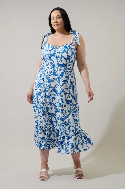 Ciela Floral Baker Tie Strap Midi Dress Curve made by Sugarlips