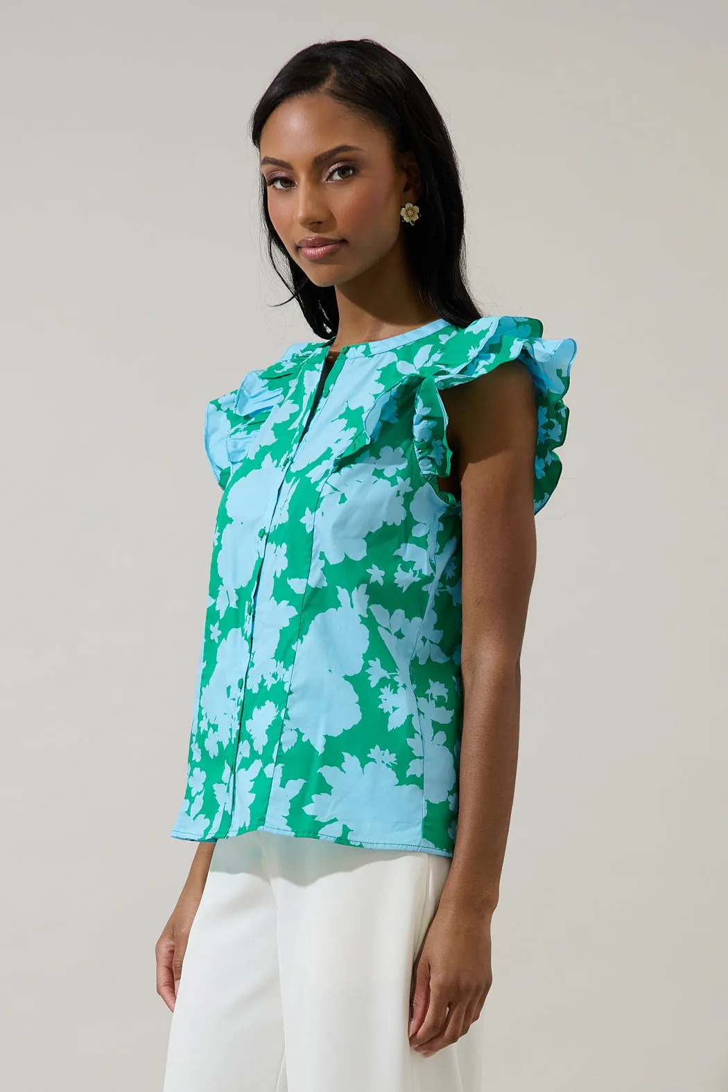 Riona Floral Sammi Button Down Ruffle Top sold by Sugarlips product image thumbnail 3