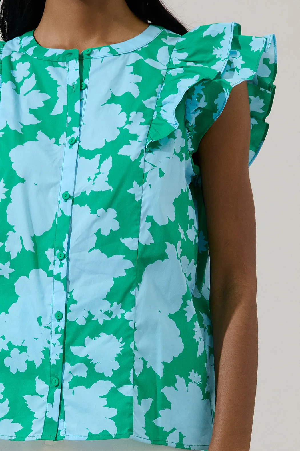 Riona Floral Sammi Button Down Ruffle Top sold by Sugarlips product image thumbnail 5