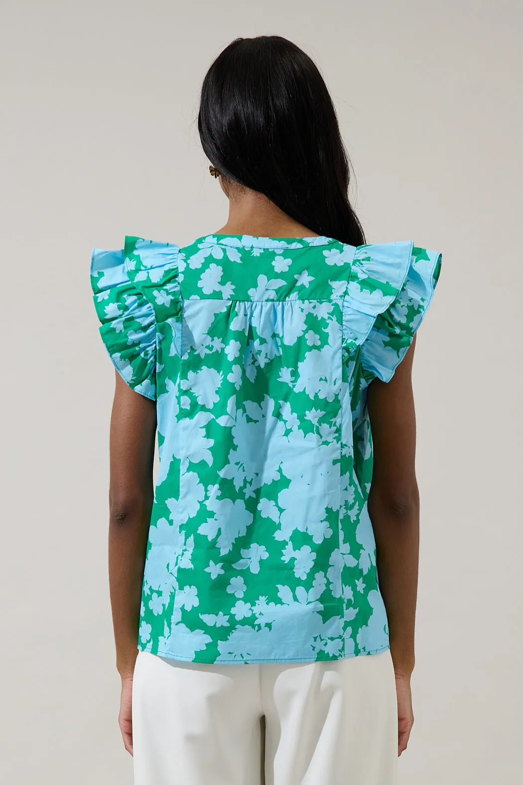 Riona Floral Sammi Button Down Ruffle Top sold by Sugarlips product image thumbnail 2