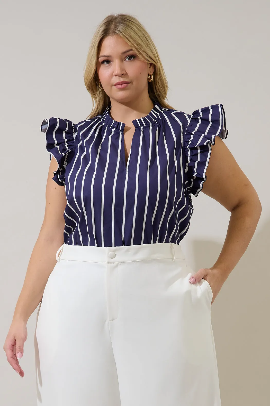 Adlina Ruffle Top Verta Stripe Curve sold by Sugarlips