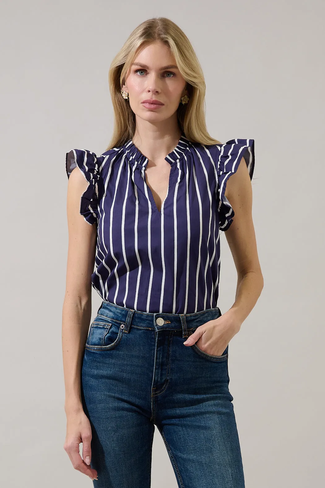 Adlina Ruffle Top Verta Stripe sold by Sugarlips